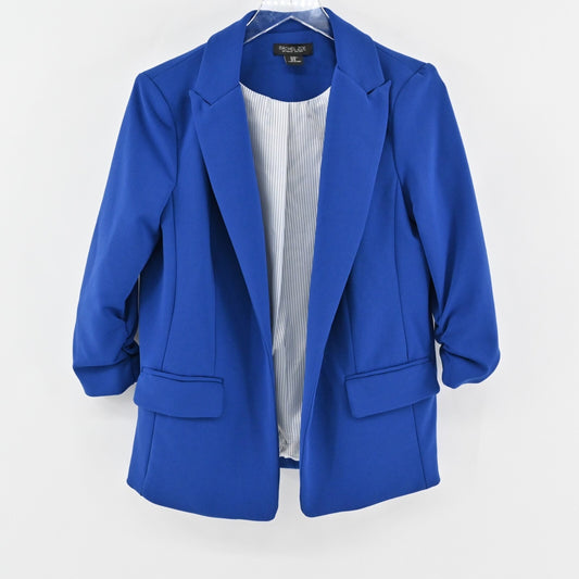 RACHEL ZOE Blue Blazer Womens Size M Crepe Quarter Ruched Sleeve Career Jacket