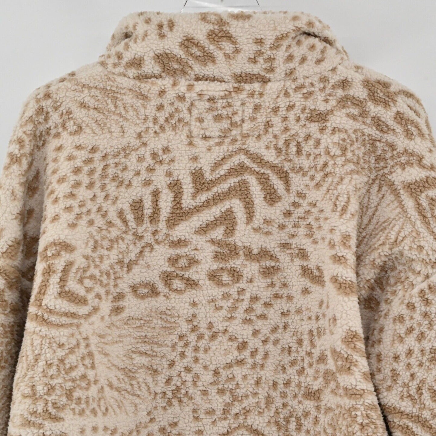 AMERICAN EAGLE Jacket Women Sz M Tan Animal Print Sherpa Fleece 1/4 Zip Pullover