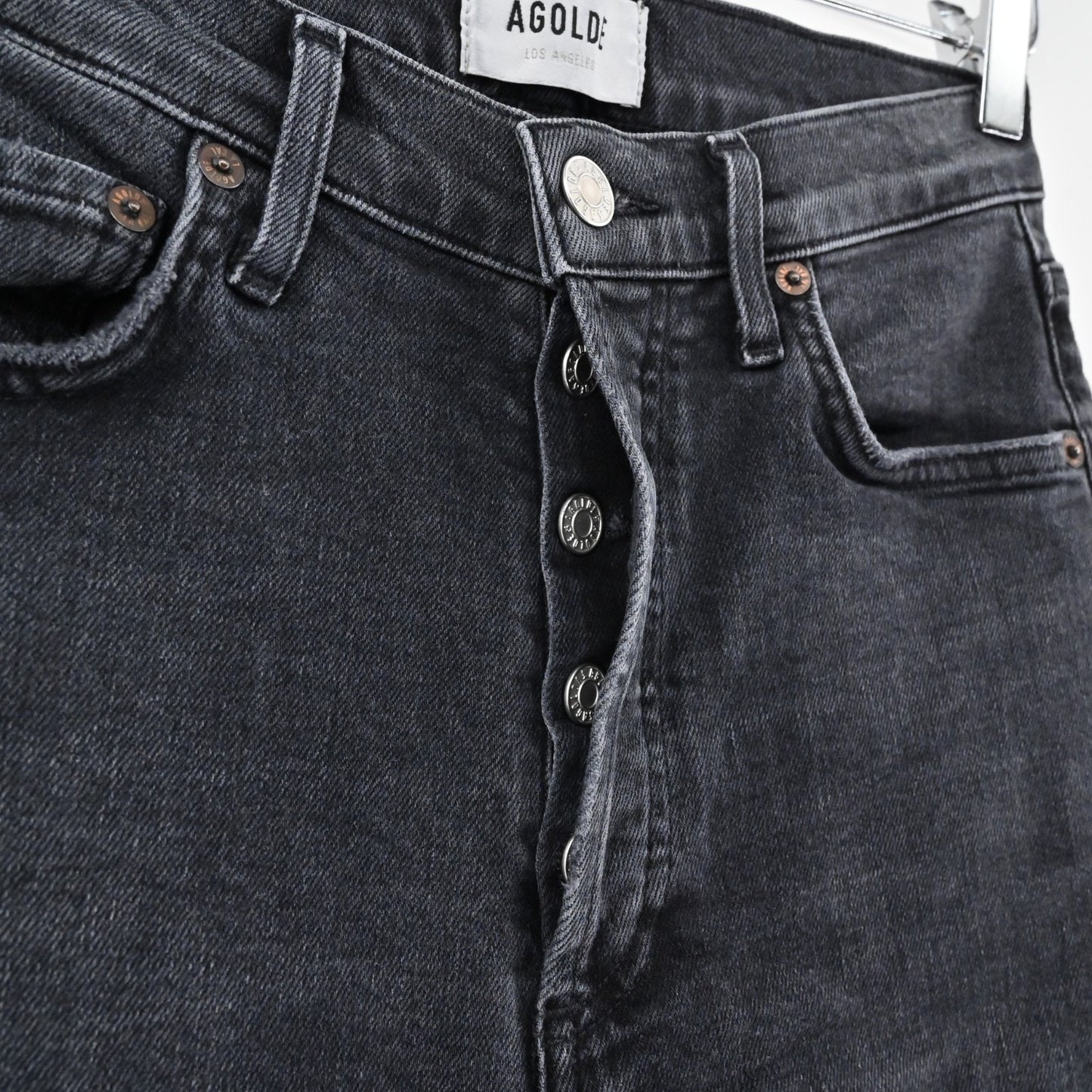 AGOLDE Womens Nico Jeans Size 25 High Rise Slim Casette Black Distressed Denim