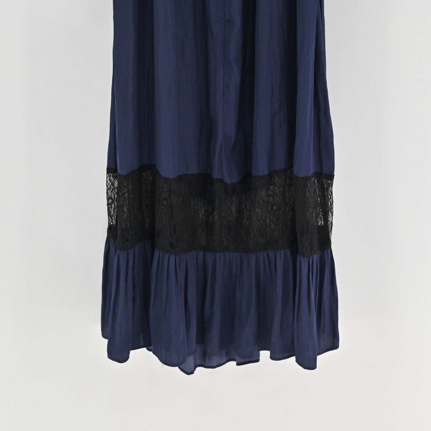 AQUA Dress Womens Sz XS Blue Midi Lace Inset Halter Open Shoulder Strappy A Line