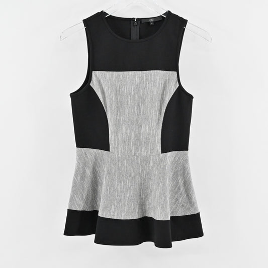 TIBI Womens Peplum Top Size 6 Gray Black Colorblock Minimalist Sleevess Blouse