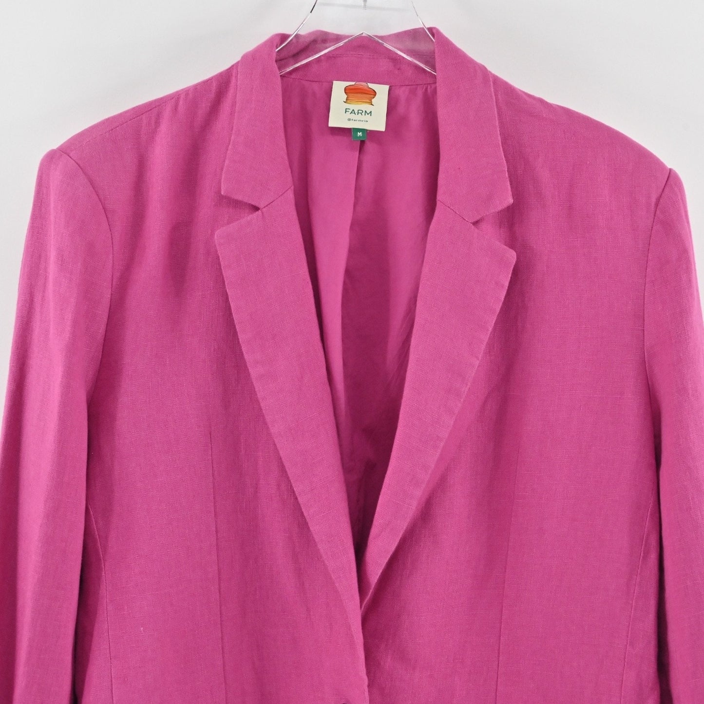 FARM RIO Womens Oversized Linen Blazer Size M Pink Single Breasted Shoulder Pads