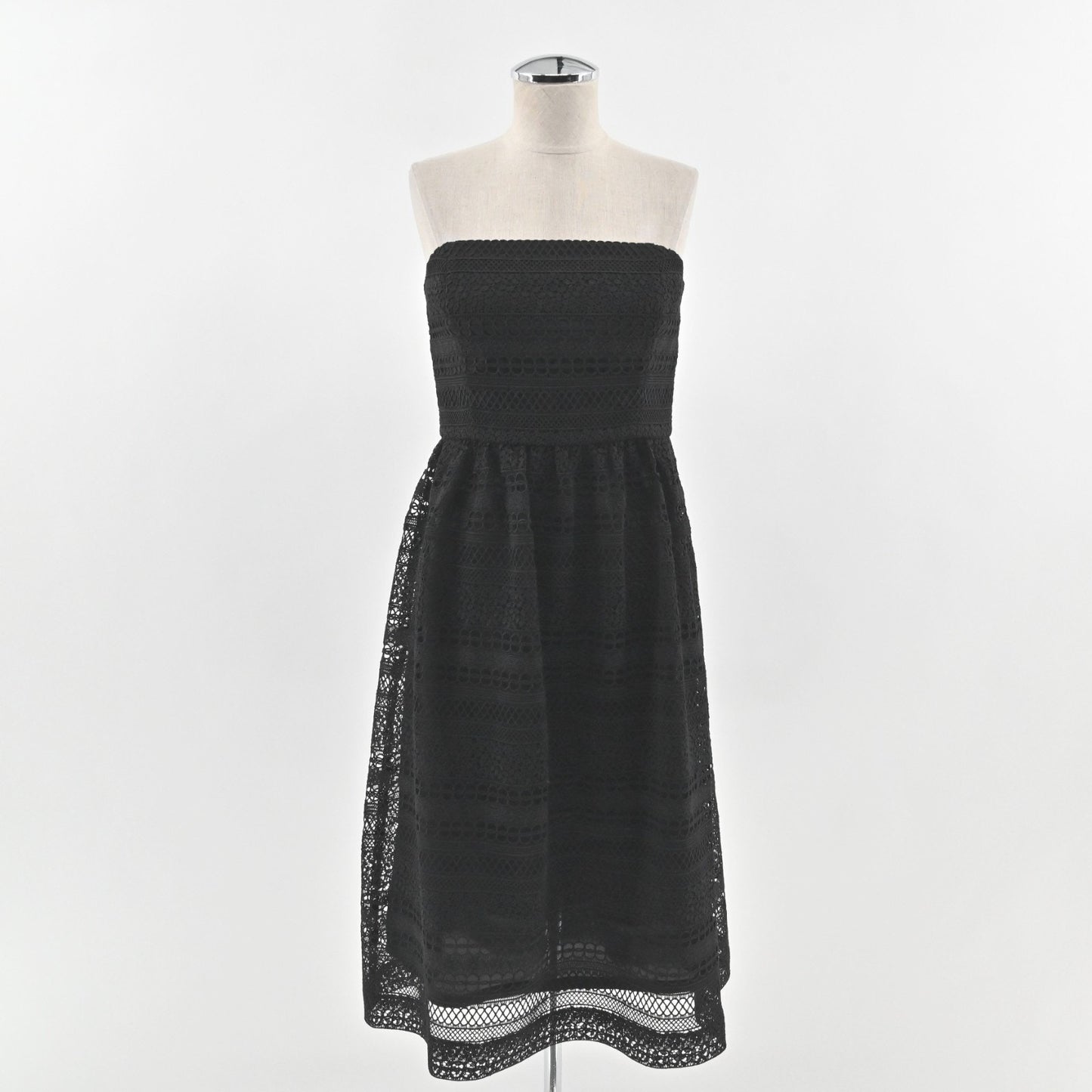 J Crew Collection Stanbury Strapless Midi Dress Size 4 Black Mixed Lace Overlay