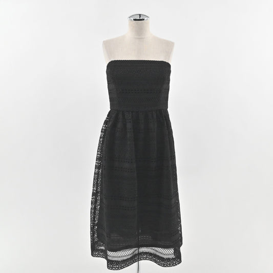J Crew Collection Stanbury Strapless Midi Dress Size 4 Black Mixed Lace Overlay