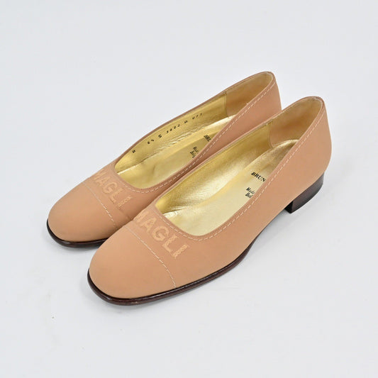 Bruno Magli Loafer Pumps Womens Size 6.5B Tan Logo Leather Low Heel Classic