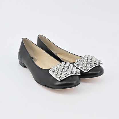 Kate Spade Rhinestone Flats Womens Size 7B Black Leather Embellished Ballet Chic