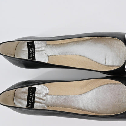 Kate Spade Rhinestone Flats Womens Size 7B Black Leather Embellished Ballet Chic