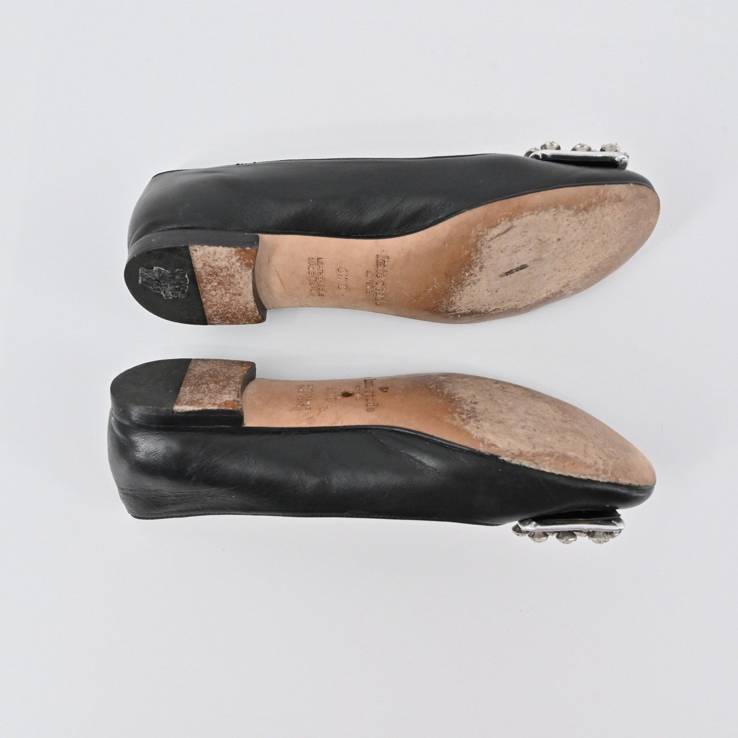 Kate Spade Rhinestone Flats Womens Sz 6.5B Black Leather Embellished Ballet Chic