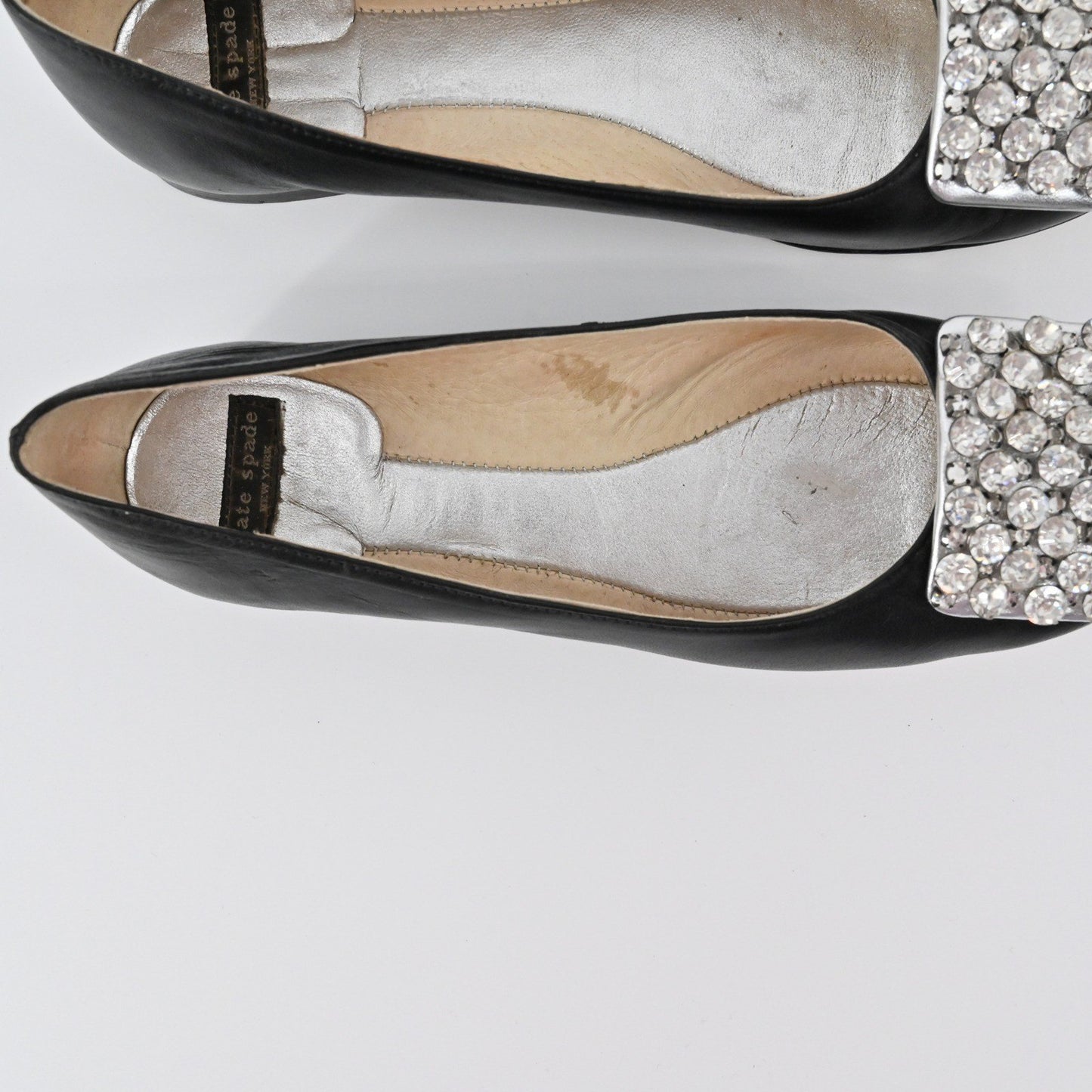 Kate Spade Rhinestone Flats Womens Sz 6.5B Black Leather Embellished Ballet Chic