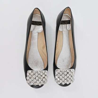 Kate Spade Rhinestone Flats Womens Sz 6.5B Black Leather Embellished Ballet Chic