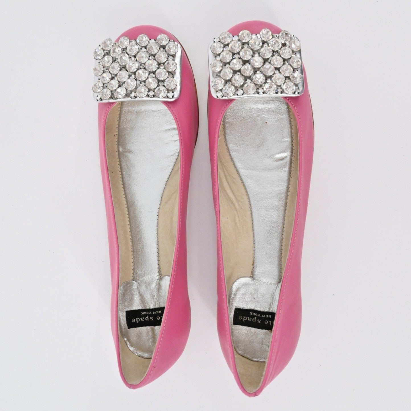 Kate Spade Rhinestone Flats Womens Size 7B Pink Leather Embellished Ballet Chic