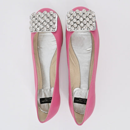 Kate Spade Rhinestone Flats Womens Size 7B Pink Leather Embellished Ballet Chic