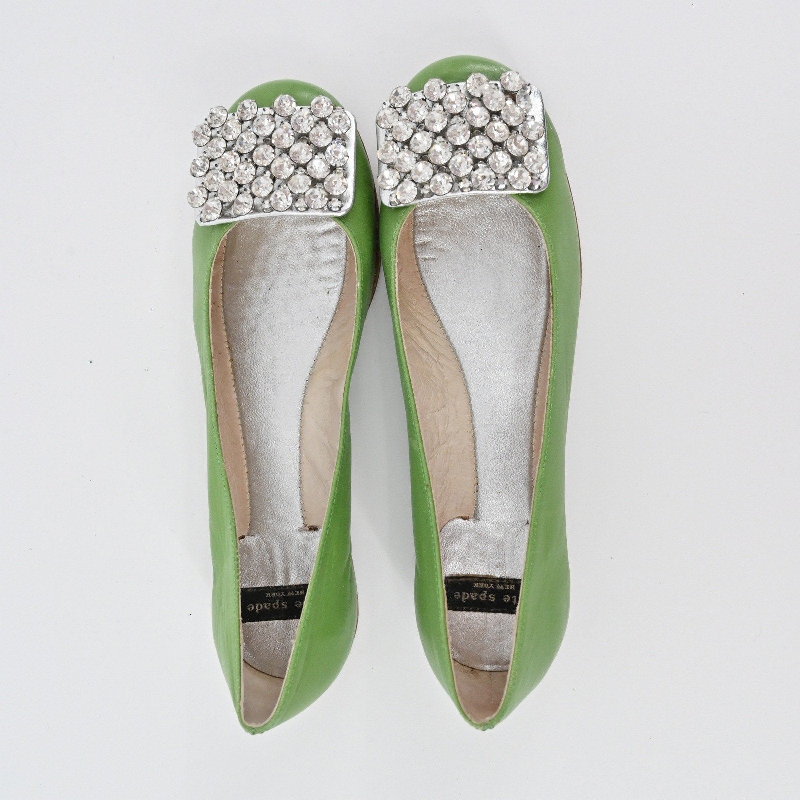 Kate Spade Rhinestone Flats Womens Size 6B Pink Leather Embellished Ballet Chic