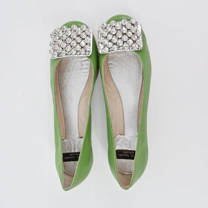 Kate Spade Rhinestone Flats Womens Size 6B Pink Leather Embellished Ballet Chic