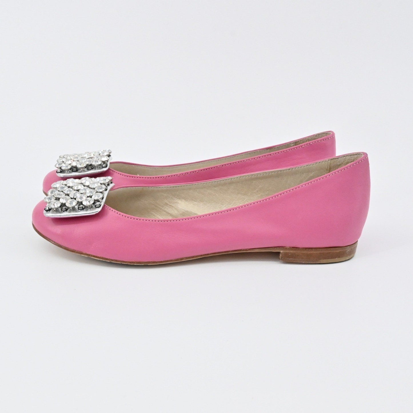 Kate Spade Rhinestone Flats Womens Size 7B Pink Leather Embellished Ballet Chic