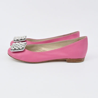 Kate Spade Rhinestone Flats Womens Size 7B Pink Leather Embellished Ballet Chic