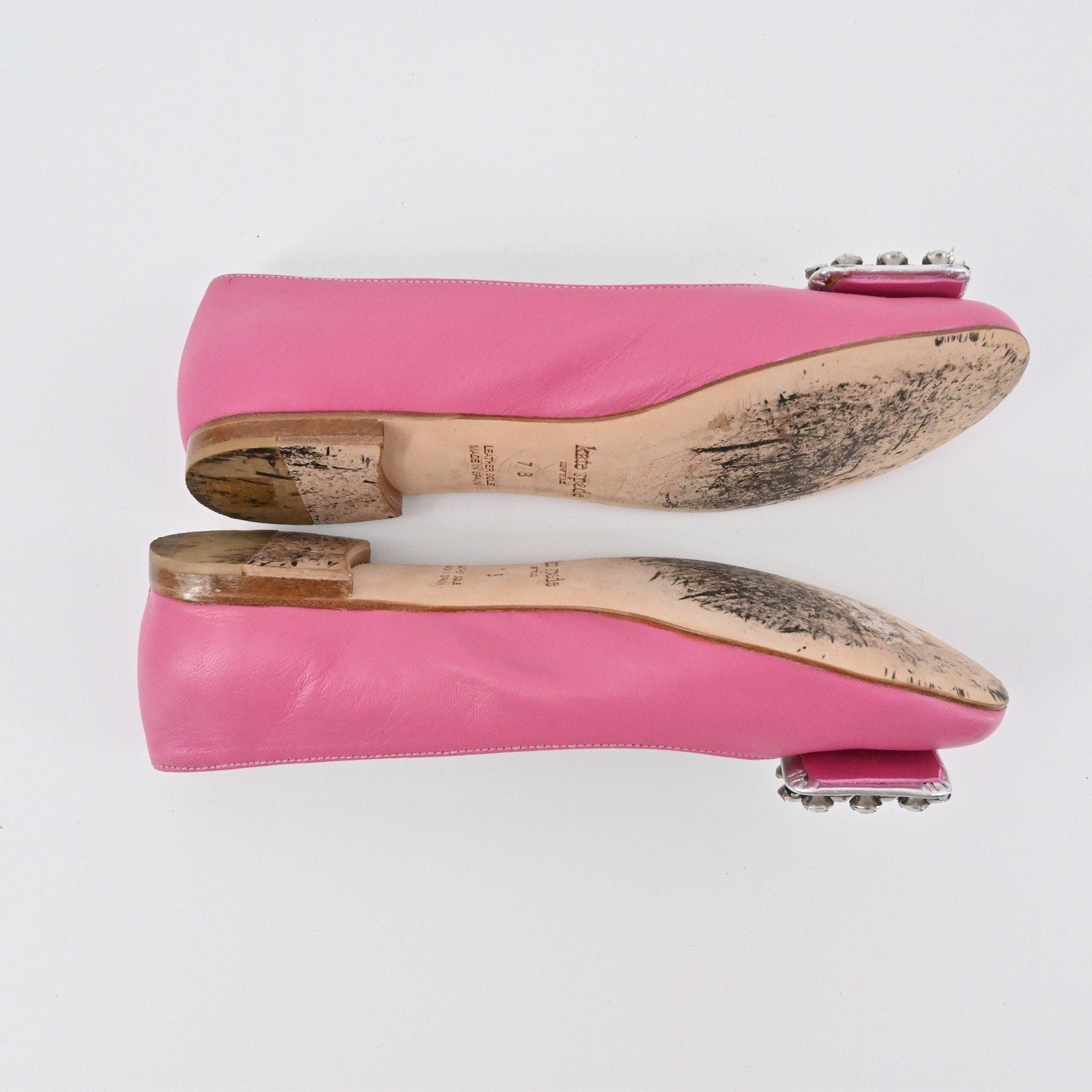 Kate Spade Rhinestone Flats Womens Size 7B Pink Leather Embellished Ballet Chic