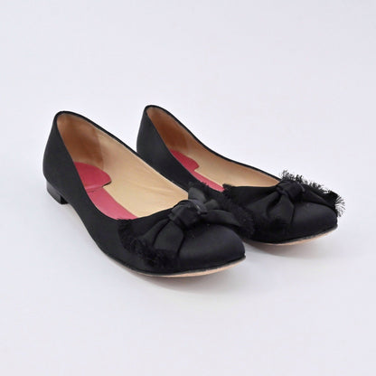 Kate Spade Satin Bow Flats Women Size 6.5B Black Ballet Preppy Made in Italy