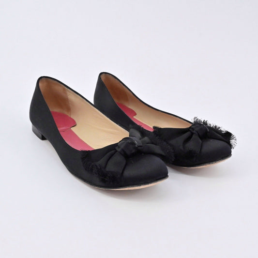 Kate Spade Satin Bow Flats Women Size 6.5B Black Ballet Preppy Made in Italy
