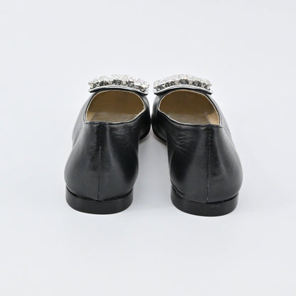 Kate Spade Rhinestone Flats Womens Size 7B Black Leather Embellished Ballet Chic