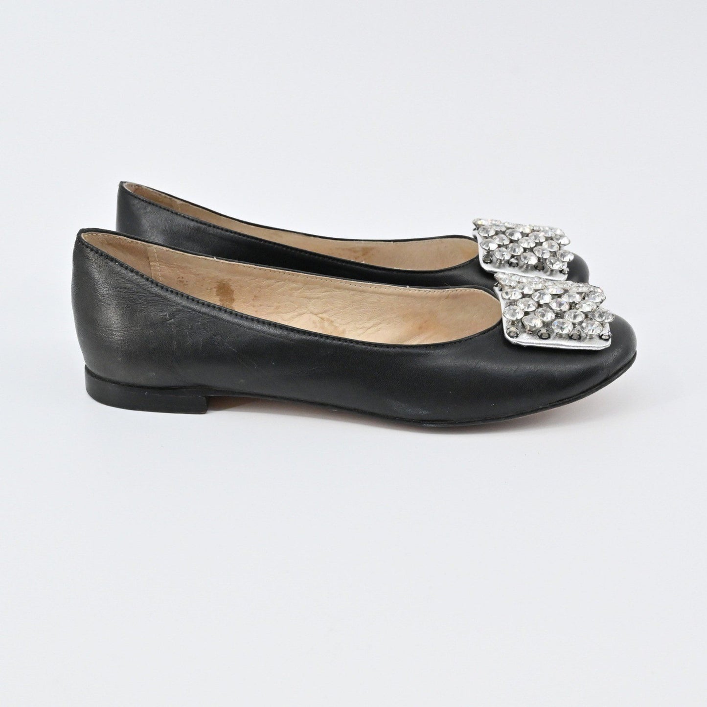 Kate Spade Rhinestone Flats Womens Sz 6.5B Black Leather Embellished Ballet Chic