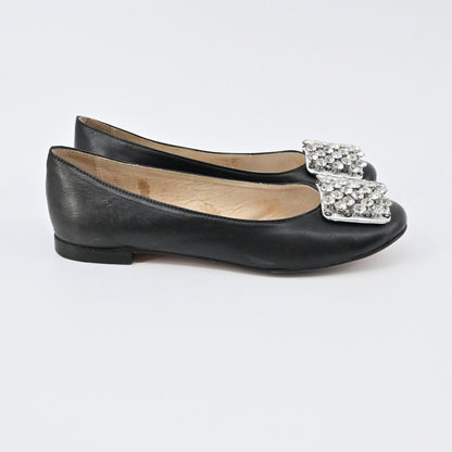 Kate Spade Rhinestone Flats Womens Sz 6.5B Black Leather Embellished Ballet Chic