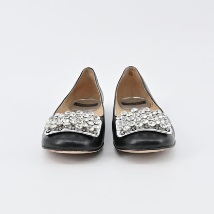 Kate Spade Rhinestone Flats Womens Sz 6.5B Black Leather Embellished Ballet Chic
