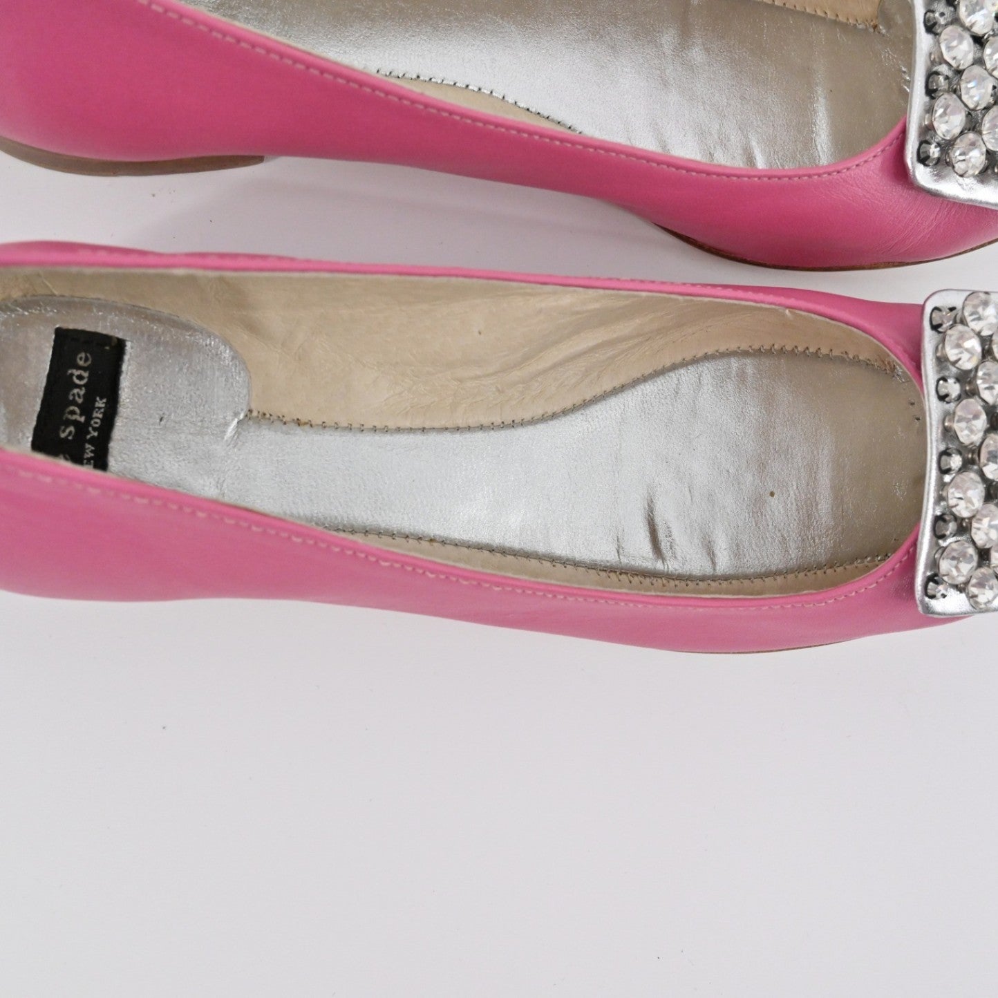 Kate Spade Rhinestone Flats Womens Size 7B Pink Leather Embellished Ballet Chic