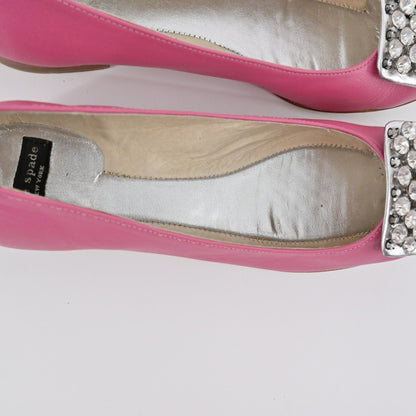 Kate Spade Rhinestone Flats Womens Size 7B Pink Leather Embellished Ballet Chic