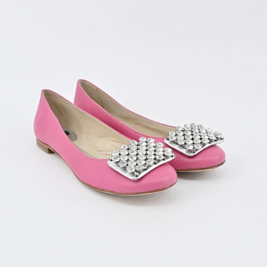 Kate Spade Rhinestone Flats Womens Size 7B Pink Leather Embellished Ballet Chic