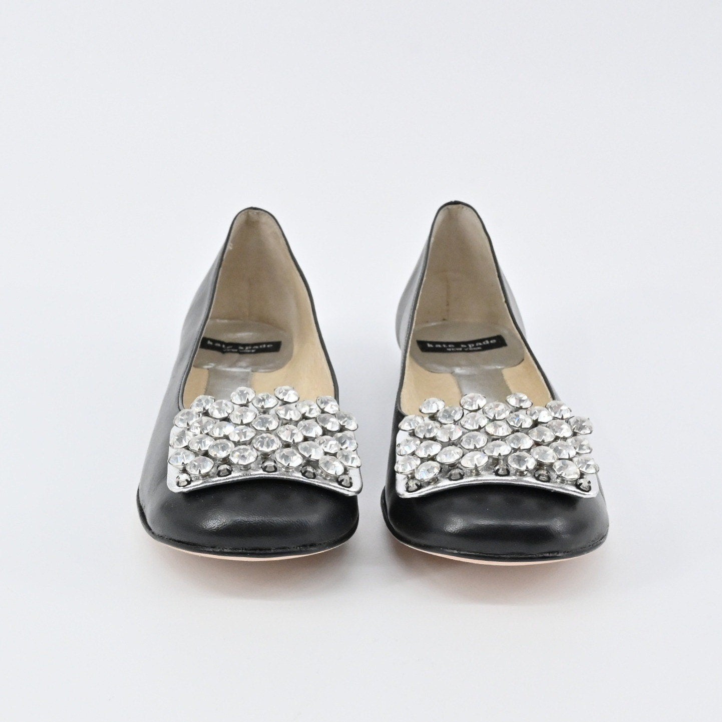 Kate Spade Rhinestone Flats Womens Size 7B Black Leather Embellished Ballet Chic