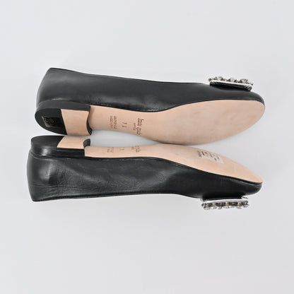 Kate Spade Rhinestone Flats Womens Size 7B Black Leather Embellished Ballet Chic