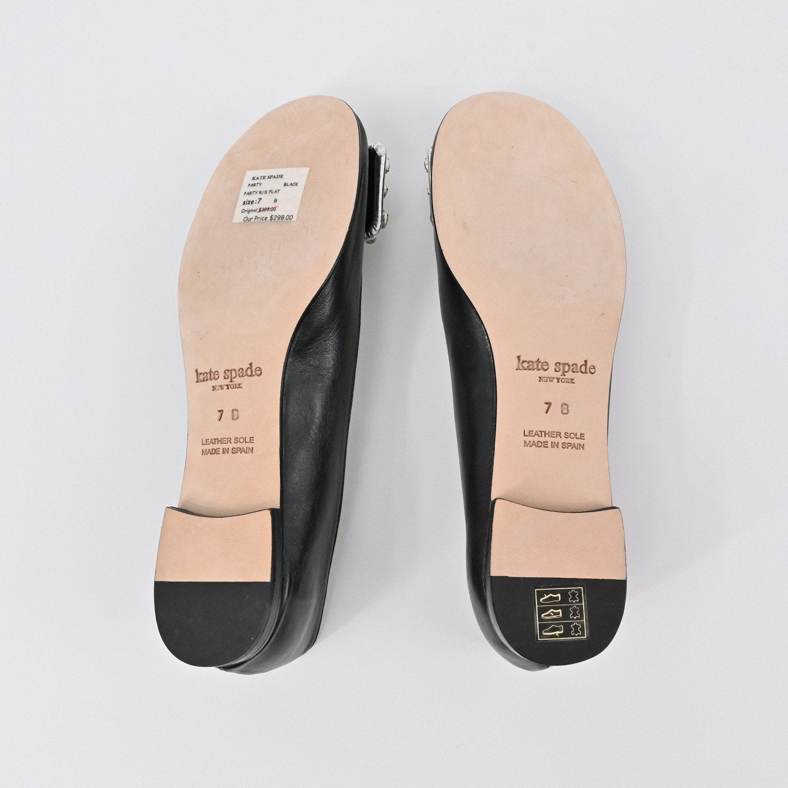 Kate Spade Rhinestone Flats Womens Size 7B Black Leather Embellished Ballet Chic