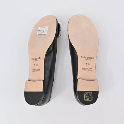 Kate Spade Rhinestone Flats Womens Size 7B Black Leather Embellished Ballet Chic