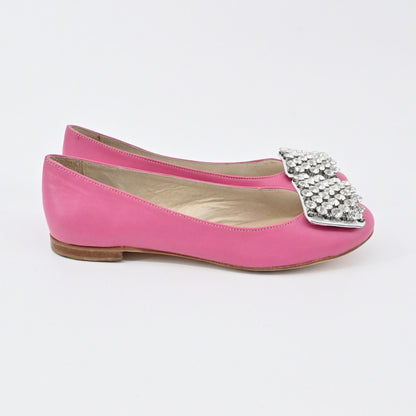 Kate Spade Rhinestone Flats Womens Size 7B Pink Leather Embellished Ballet Chic