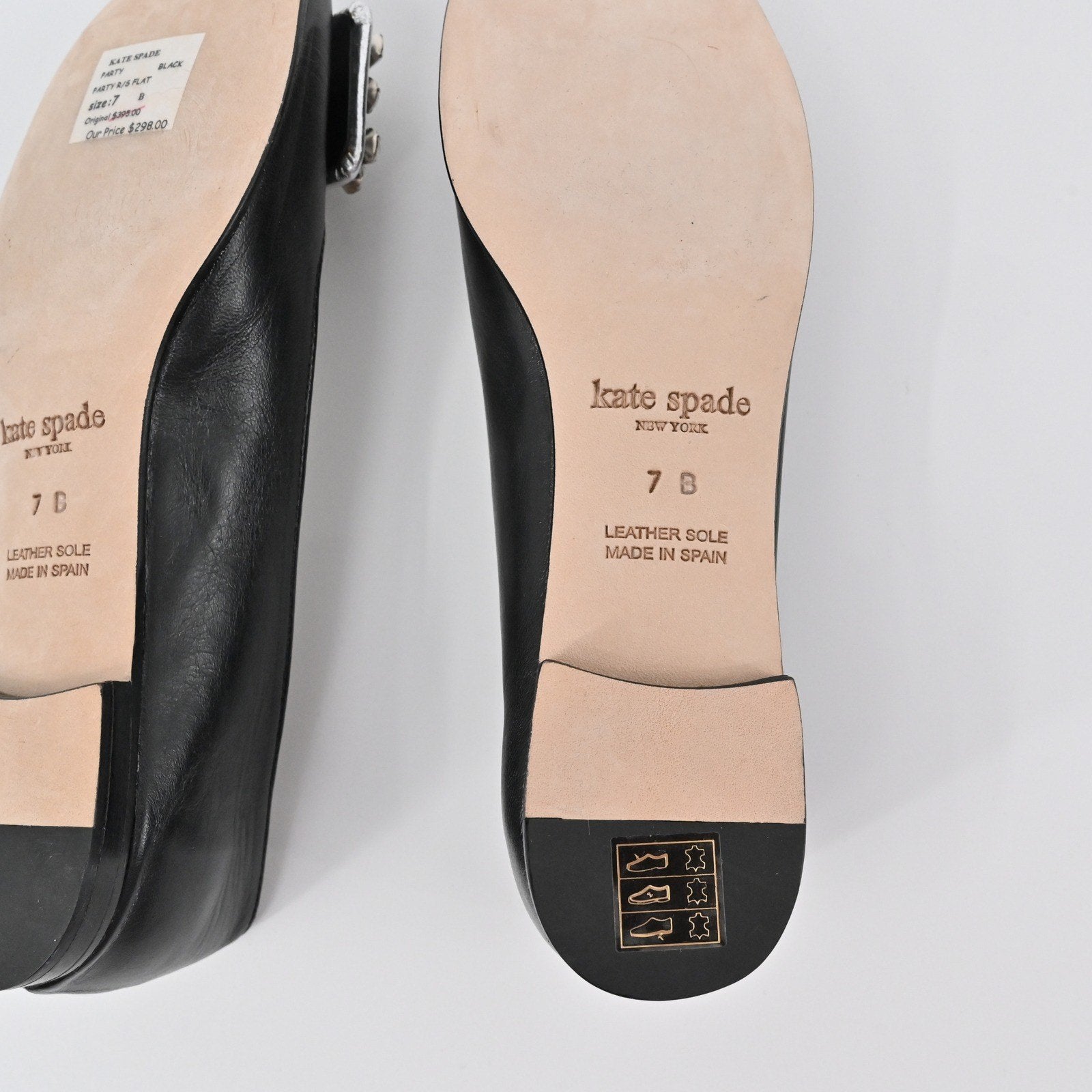 Kate Spade Rhinestone Flats Womens Size 7B Black Leather Embellished Ballet Chic