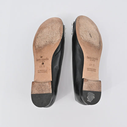 Kate Spade Rhinestone Flats Womens Sz 6.5B Black Leather Embellished Ballet Chic