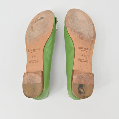 Kate Spade Rhinestone Flats Womens Size 6B Pink Leather Embellished Ballet Chic