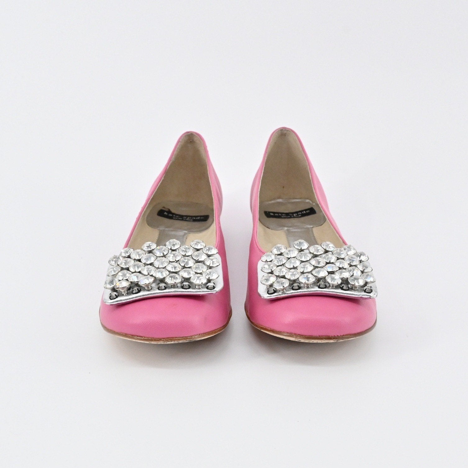 Kate Spade Rhinestone Flats Womens Size 7B Pink Leather Embellished Ballet Chic