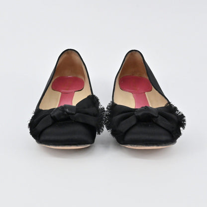 Kate Spade Satin Bow Flats Women Size 6.5B Black Ballet Preppy Made in Italy
