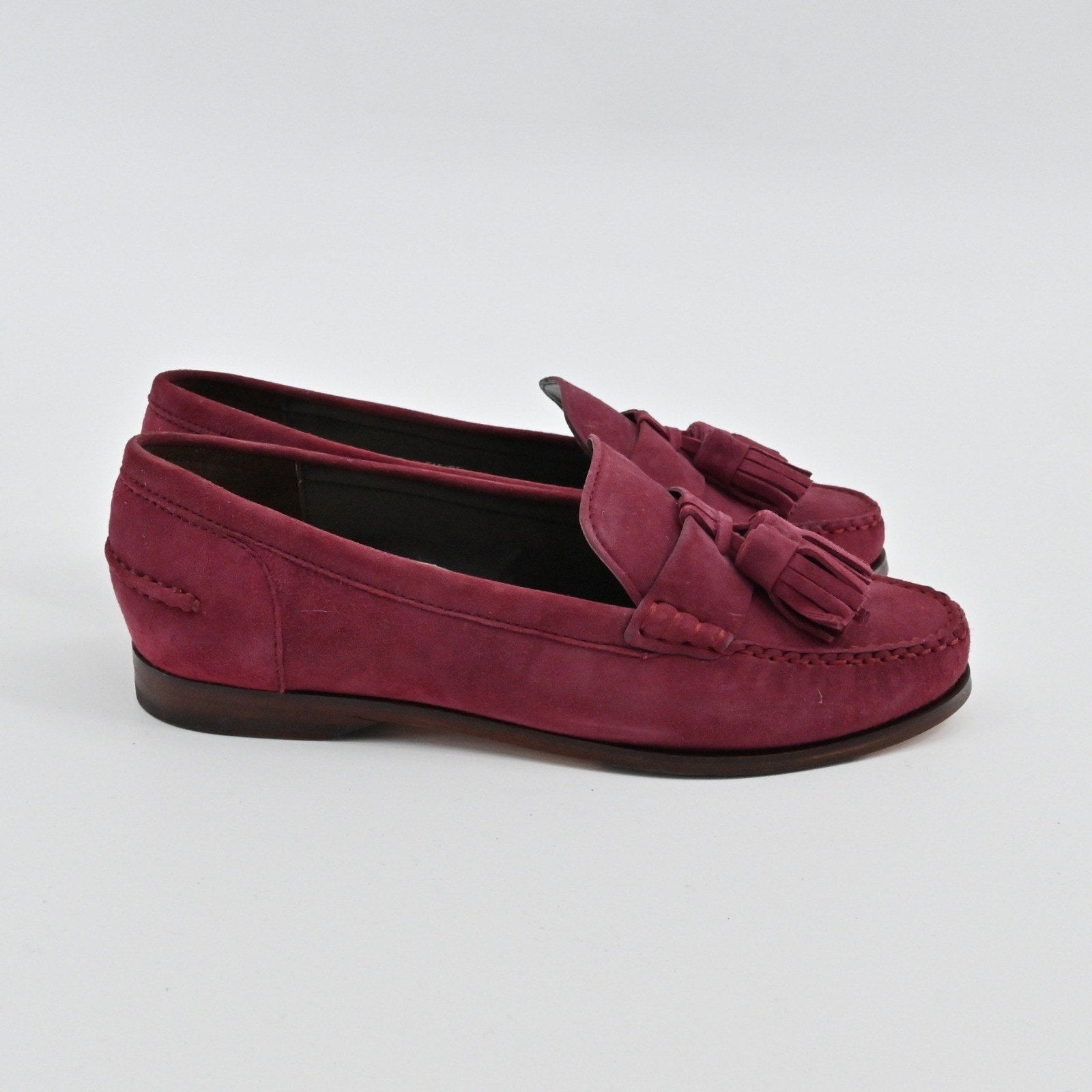Cole Haan Emmons Tassel Loafers Womens Size 6.5B Burgundy Suede Preppy Academia