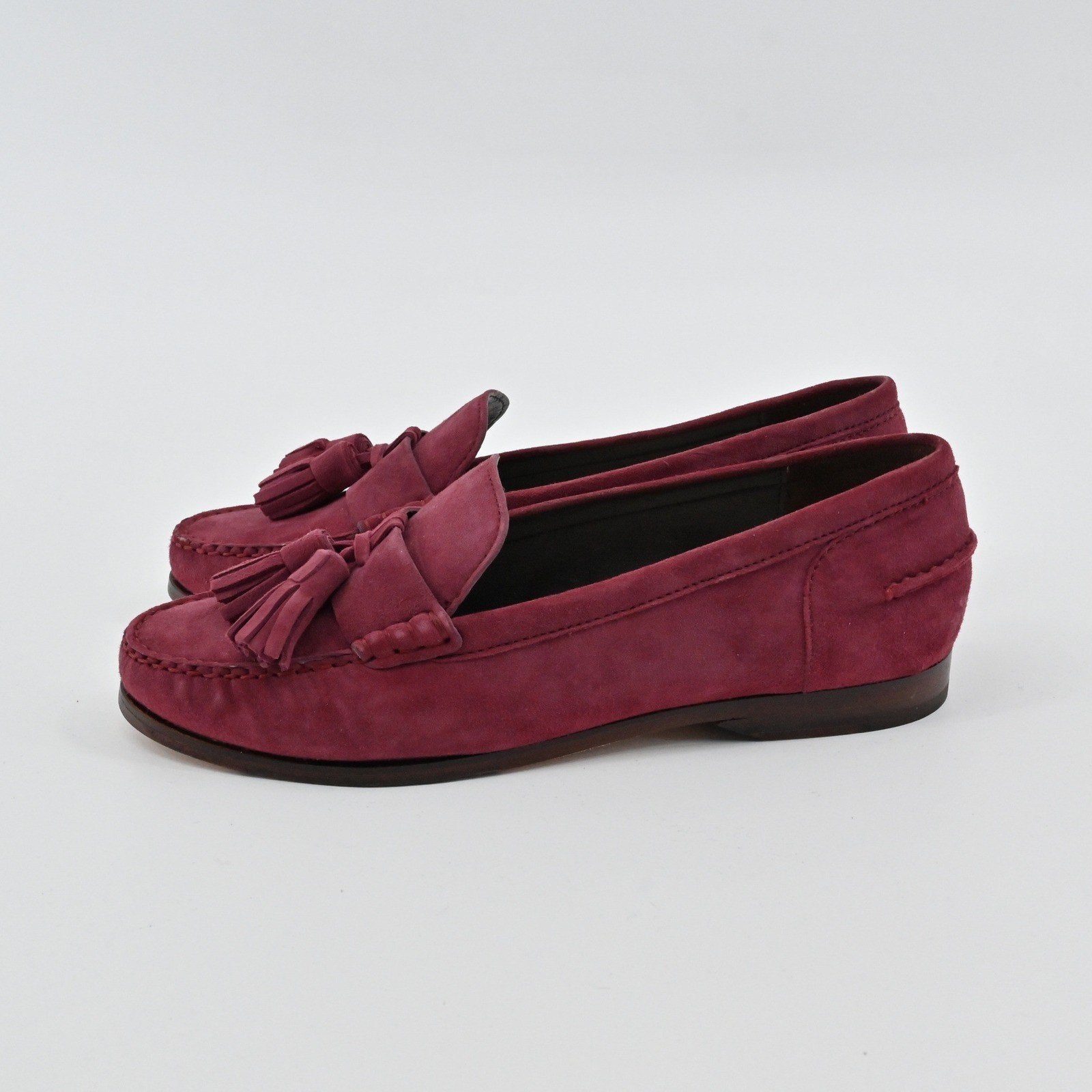 Cole Haan Emmons Tassel Loafers Womens Size 6.5B Burgundy Suede Preppy Academia