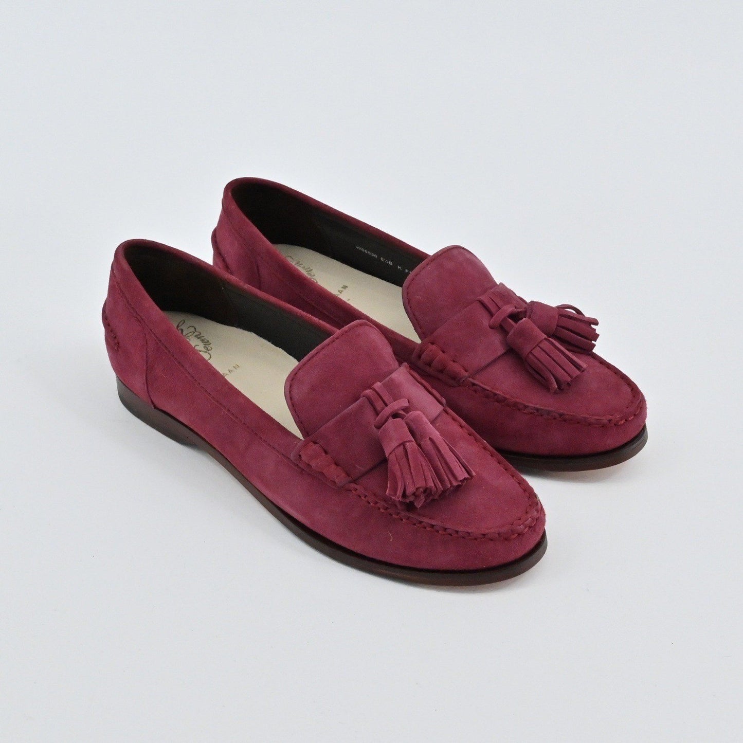 Cole Haan Emmons Tassel Loafers Womens Size 6.5B Burgundy Suede Preppy Academia