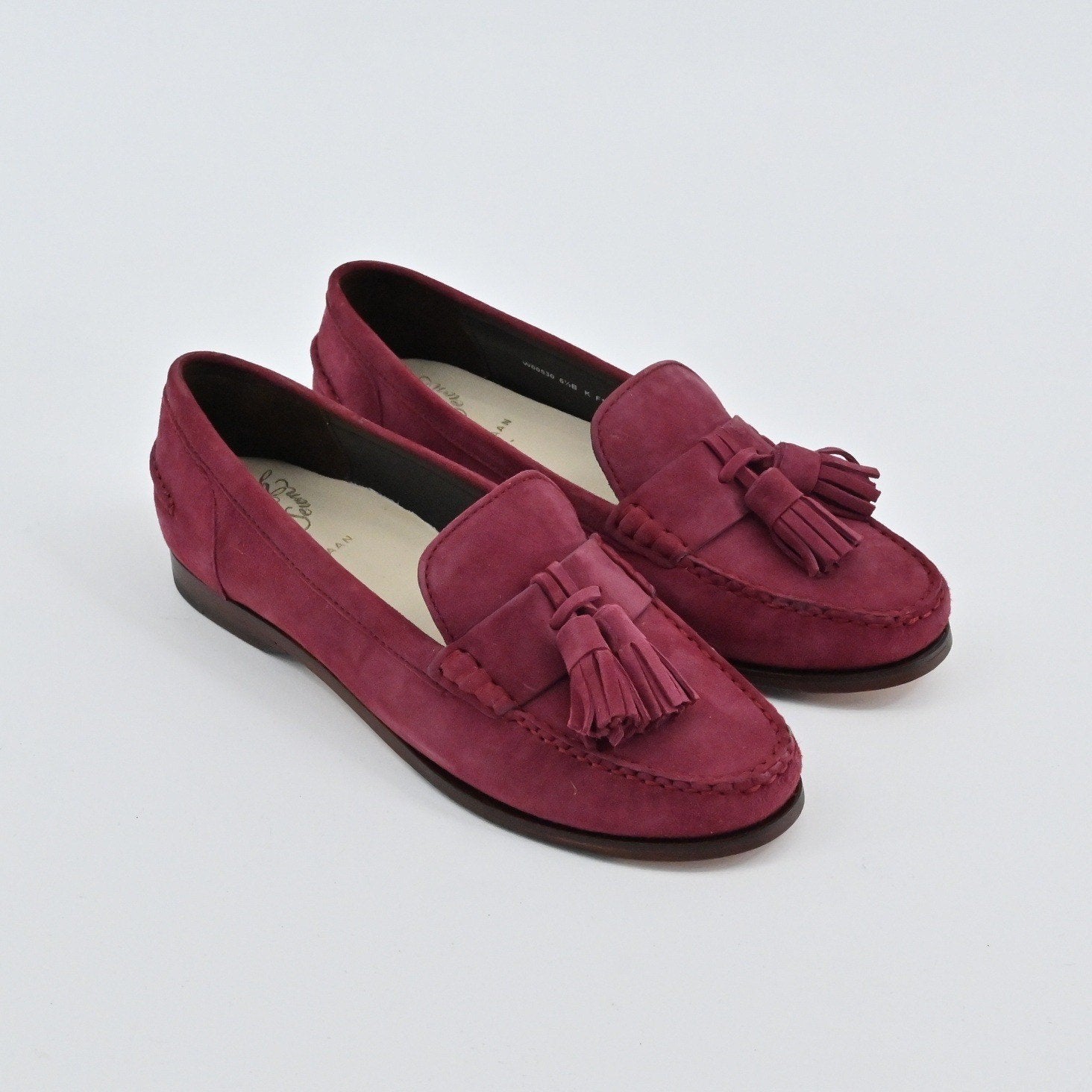 Cole Haan Emmons Tassel Loafers Womens Size 6.5B Burgundy Suede Preppy Academia