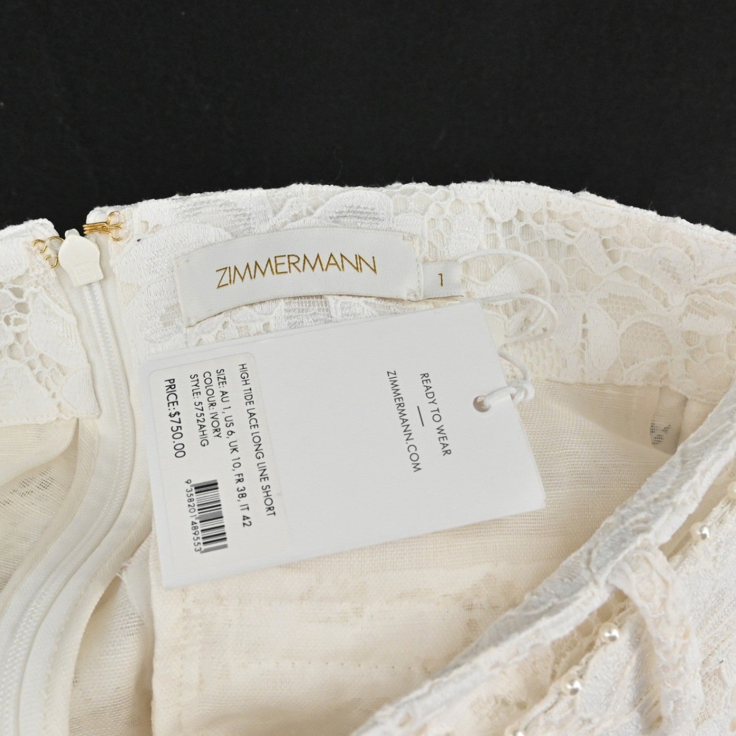 Zimmermann High Tide Lace Set Womens Size 6 Ivory White Pearl Belt