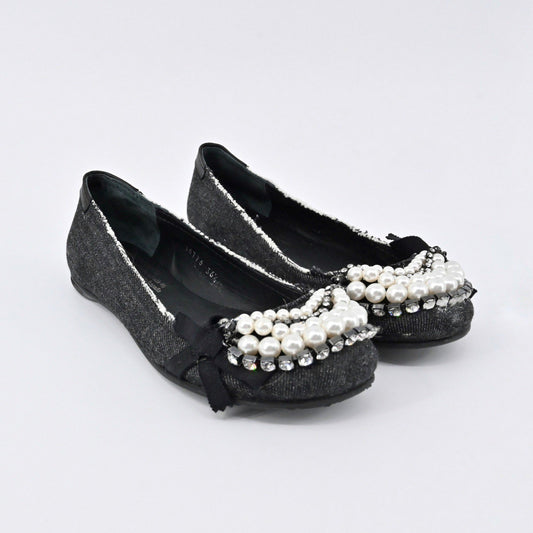 Pedro Garcia Ballet Flats Womens Size 36.5 Black Pearl Embellished Beaded Bow