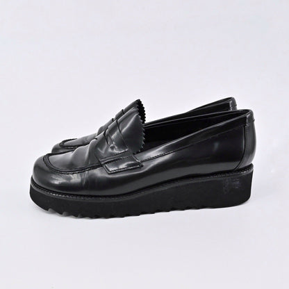 Donald J Pliner Platform Penny Loafers Womens Size 6.5 Black Leather Lug Sole