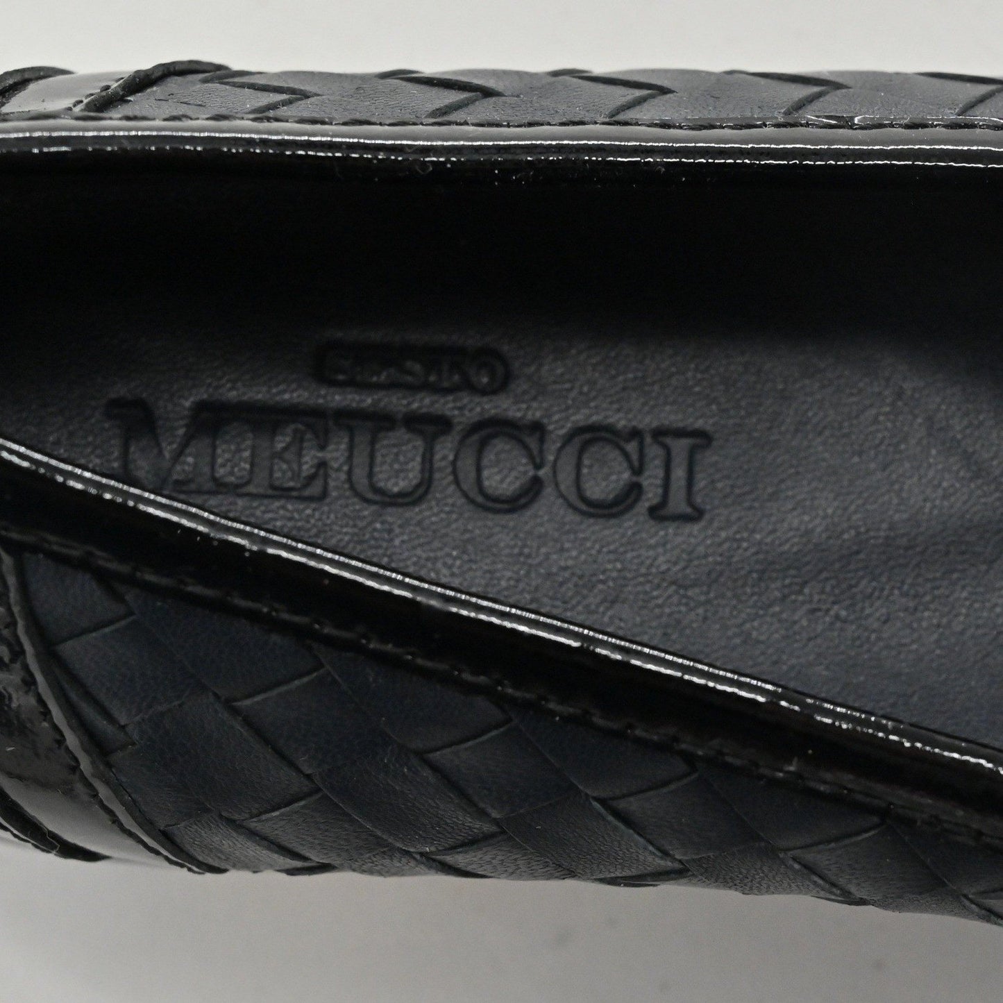 Sesto Meucci Woven Leather Penny Loafers Womens Size 6.5 Navy Italy Luxury Chic