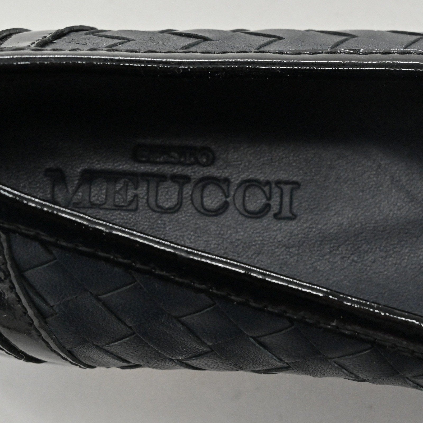 Sesto Meucci Woven Leather Penny Loafers Womens Size 6.5 Navy Italy Luxury Chic