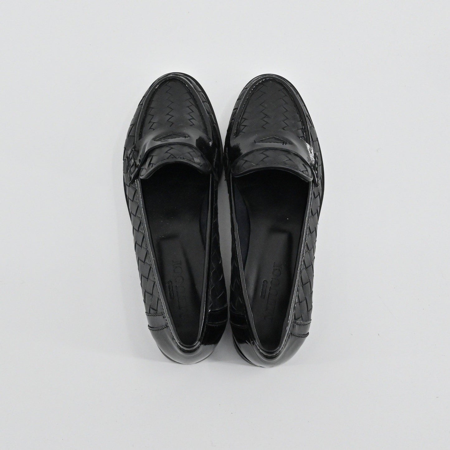 Sesto Meucci Woven Leather Penny Loafers Womens Size 6.5 Black Italy Luxury Chic